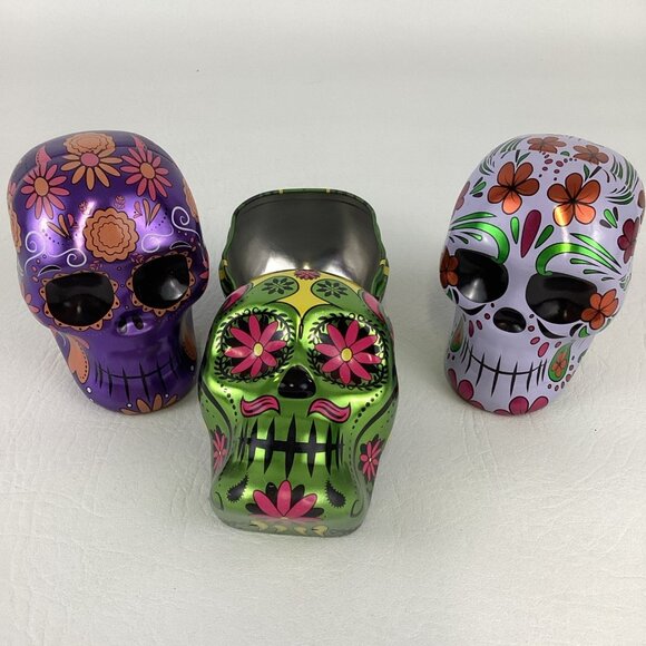 Day Of The Dead Sugar Skull 3D Candy Tin Trinket Box Lot Dia De Los Muertos - Picture 3 of 8